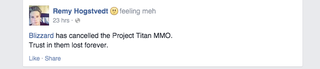 Illustration for article titled The Internet Reacts To Blizzard Cancelling Titan